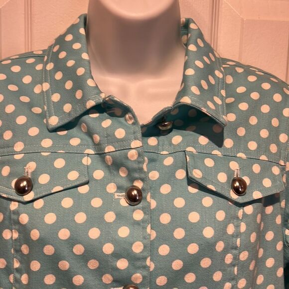 💥Host Pick 💥 Christopher & Banks Polka Dot Denim Jacket Size Medium Petite - Picture 9 of 13